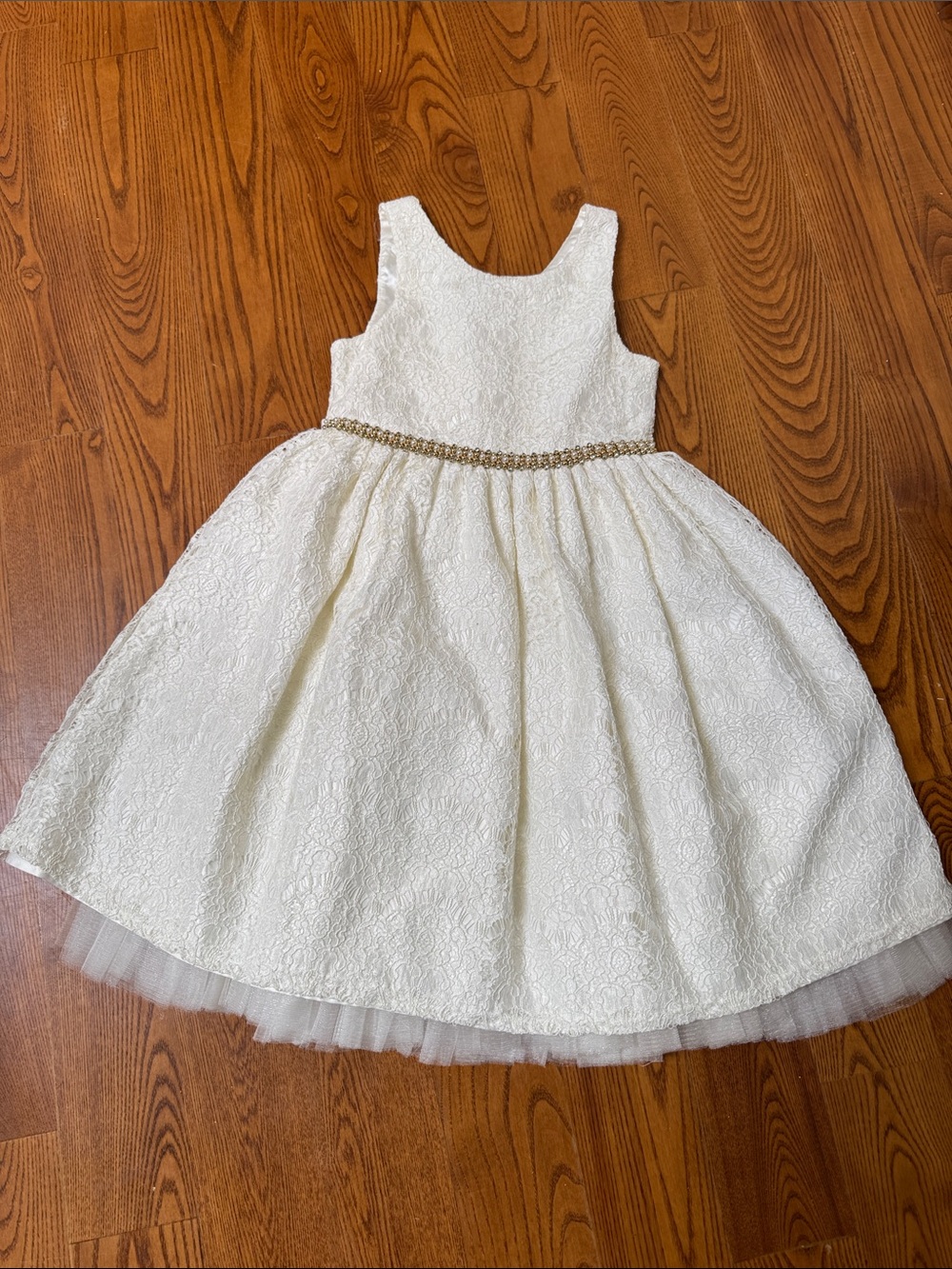 American Princess Cream Lace Party Dress with Gold Accent